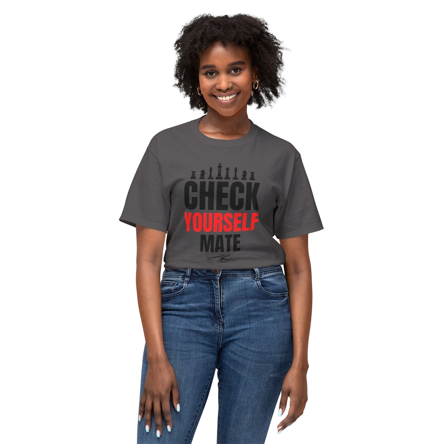 Check Yourself Mate Chess T-Shirt, Unisex Fun Tees for Gamers, Gift for Chess Lovers, Casual Style, Tournament Apparel