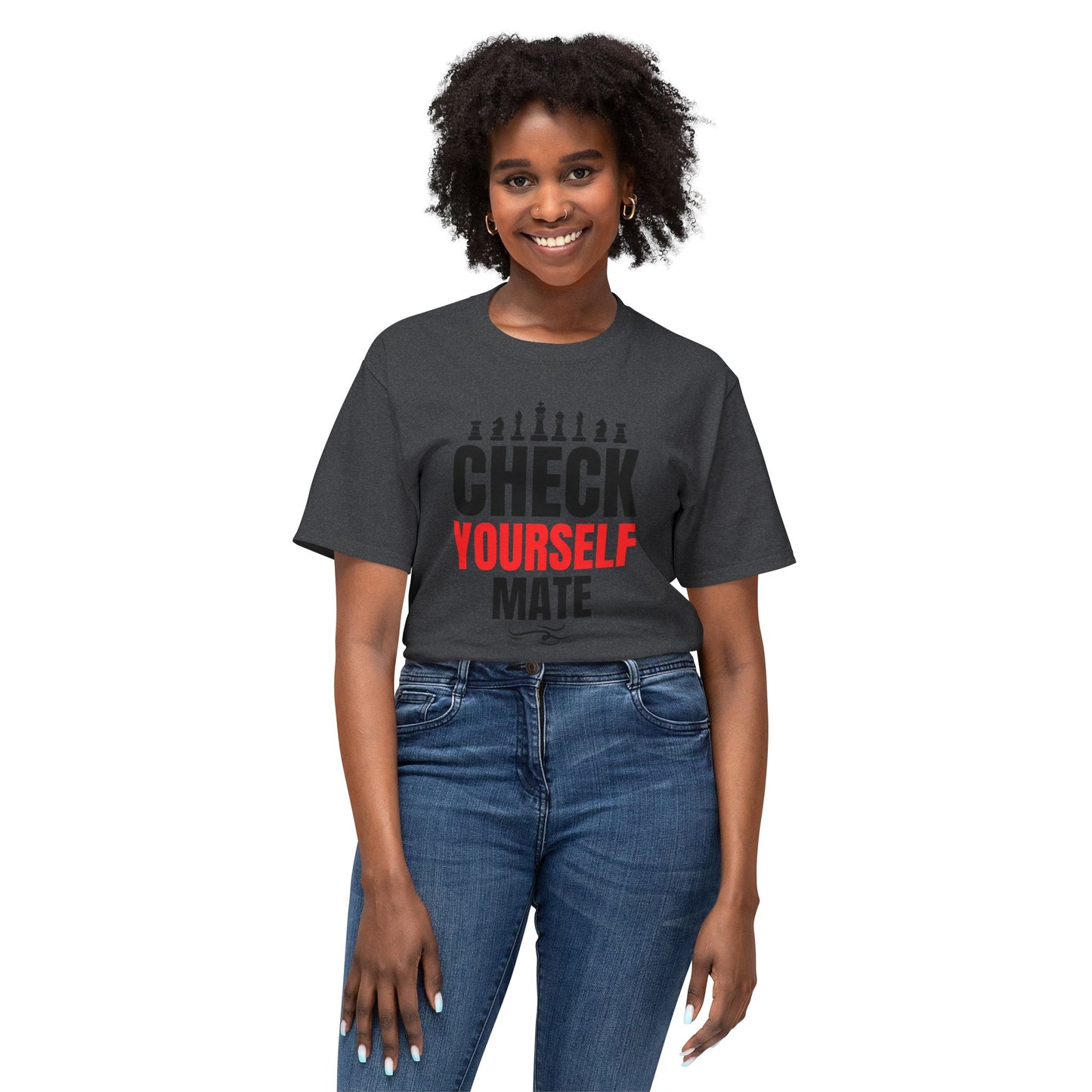 Check Yourself Mate Chess T-Shirt, Unisex Fun Tees for Gamers, Gift for Chess Lovers, Casual Style, Tournament Apparel