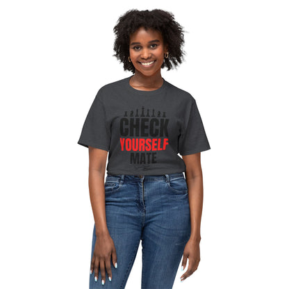 Check Yourself Mate Chess T-Shirt, Unisex Fun Tees for Gamers, Gift for Chess Lovers, Casual Style, Tournament Apparel
