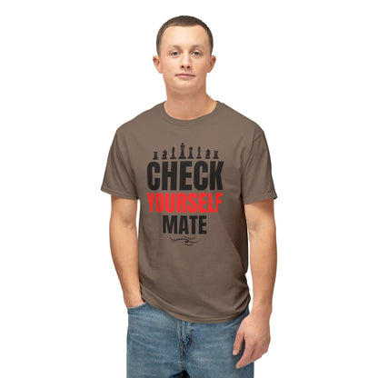 Check Yourself Mate Chess T-Shirt, Unisex Fun Tees for Gamers, Gift for Chess Lovers, Casual Style, Tournament Apparel