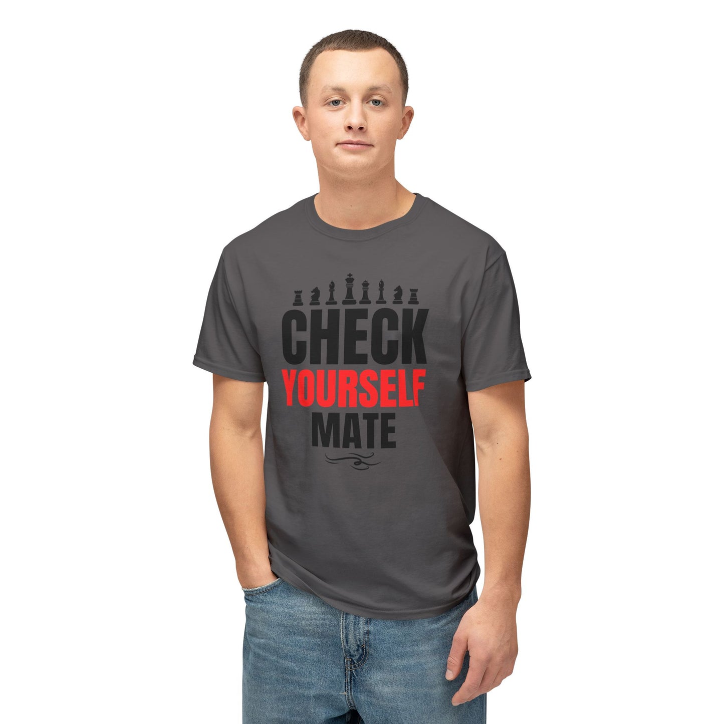 Check Yourself Mate Chess T-Shirt, Unisex Fun Tees for Gamers, Gift for Chess Lovers, Casual Style, Tournament Apparel