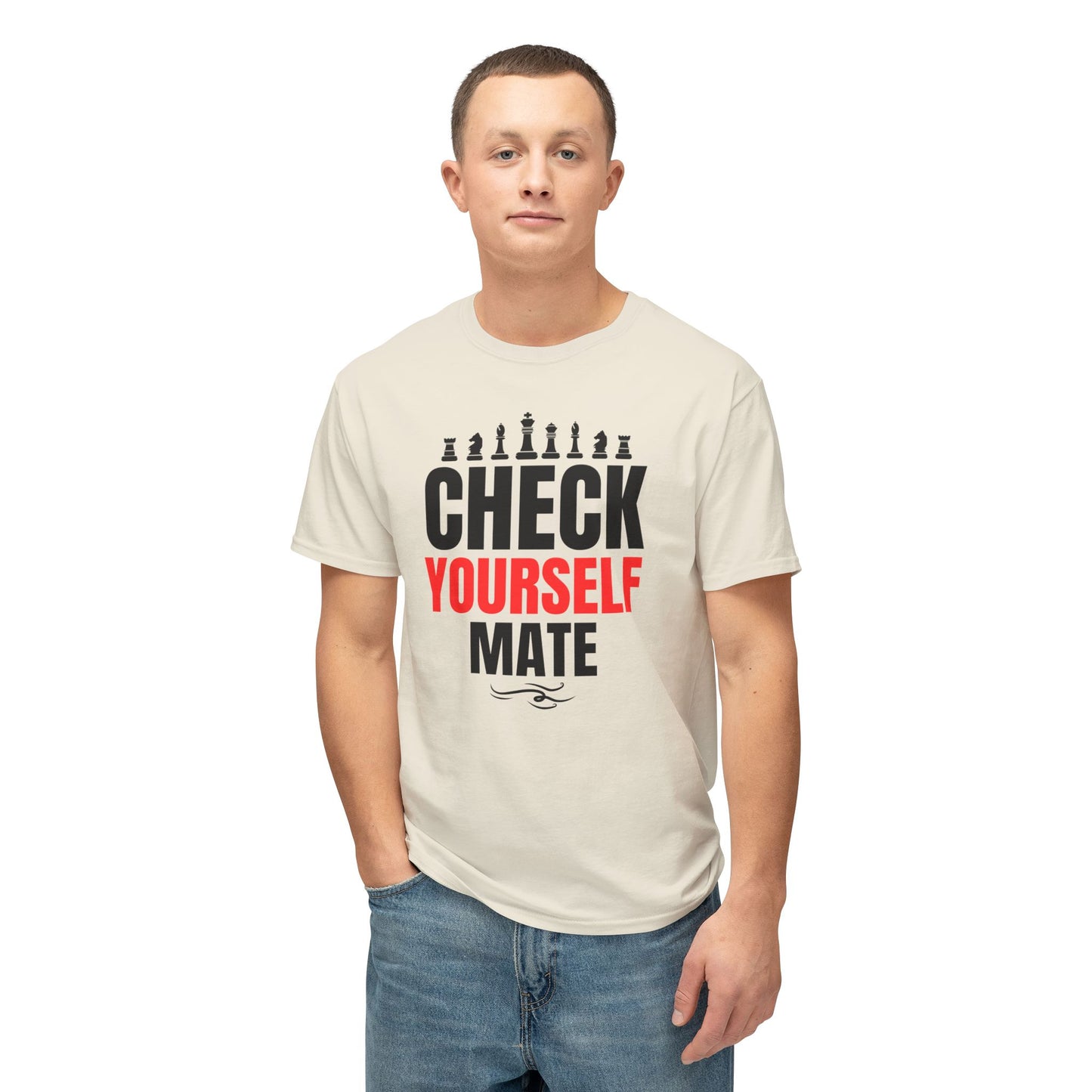 Check Yourself Mate Chess T-Shirt, Unisex Fun Tees for Gamers, Gift for Chess Lovers, Casual Style, Tournament Apparel