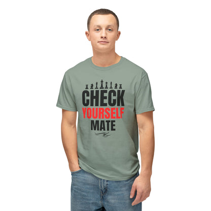 Check Yourself Mate Chess T-Shirt, Unisex Fun Tees for Gamers, Gift for Chess Lovers, Casual Style, Tournament Apparel