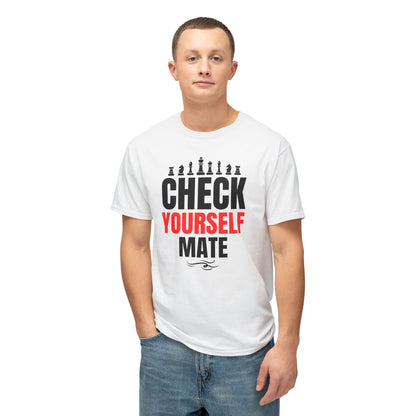 Check Yourself Mate Chess T-Shirt, Unisex Fun Tees for Gamers, Gift for Chess Lovers, Casual Style, Tournament Apparel