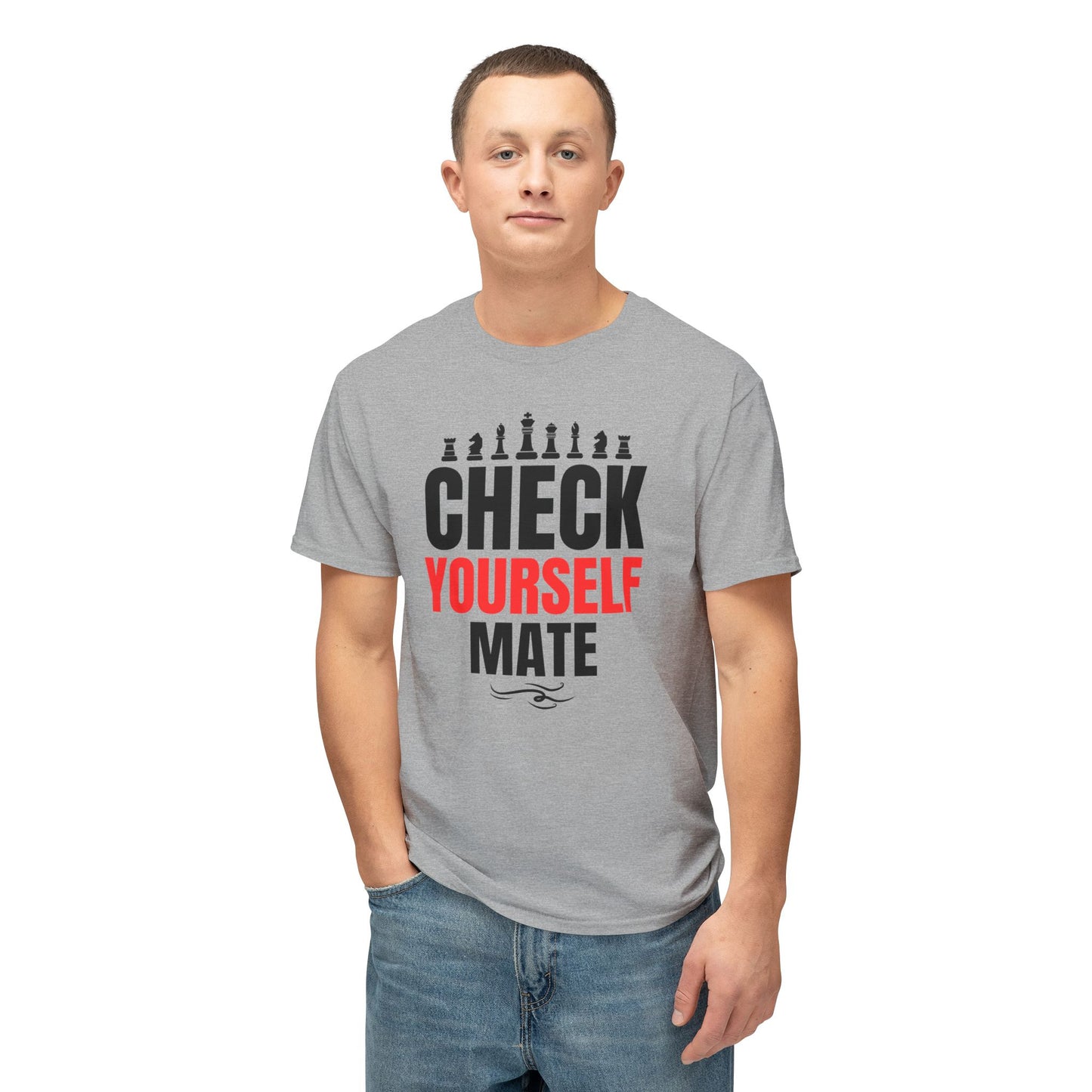 Check Yourself Mate Chess T-Shirt, Unisex Fun Tees for Gamers, Gift for Chess Lovers, Casual Style, Tournament Apparel