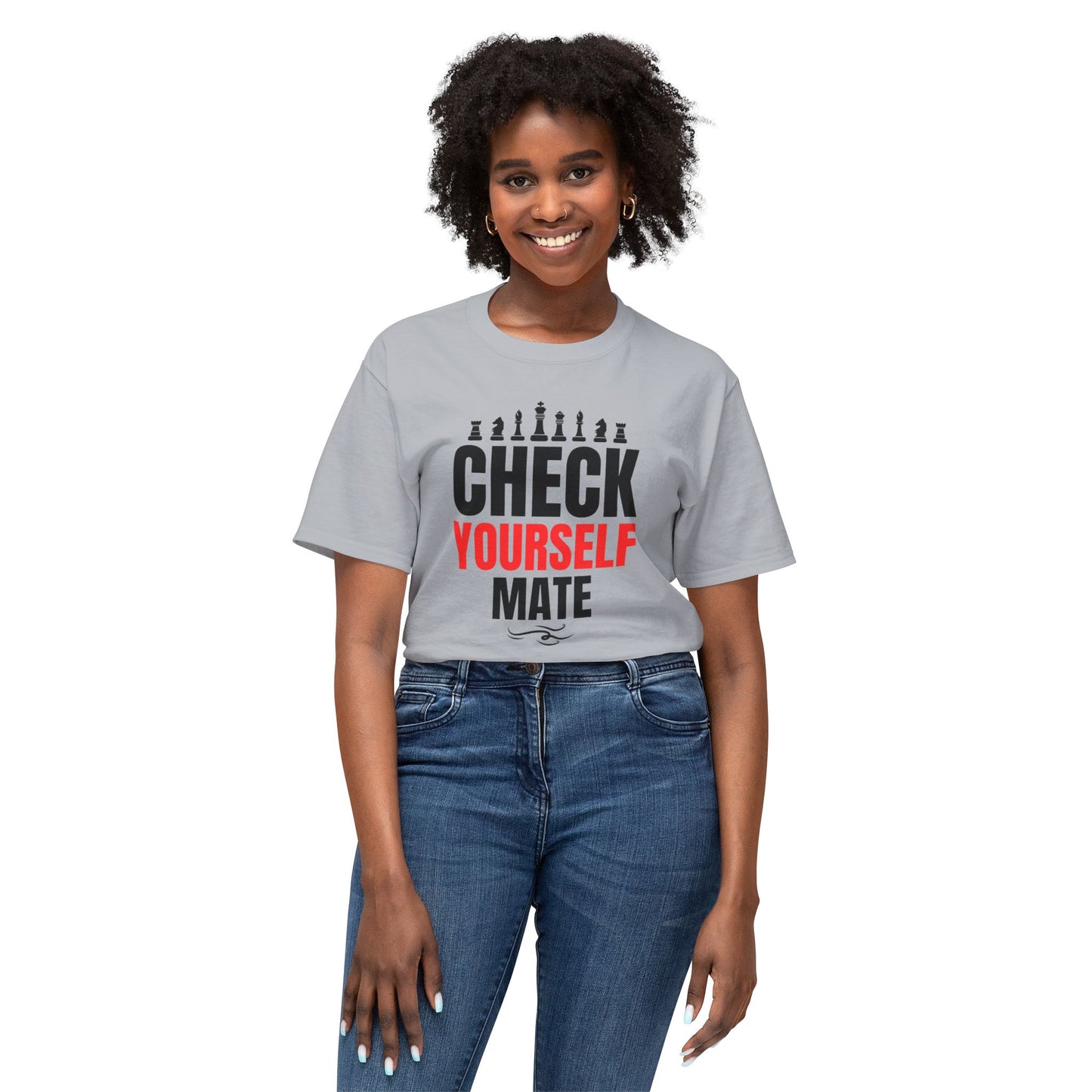 Check Yourself Mate Chess T-Shirt, Unisex Fun Tees for Gamers, Gift for Chess Lovers, Casual Style, Tournament Apparel