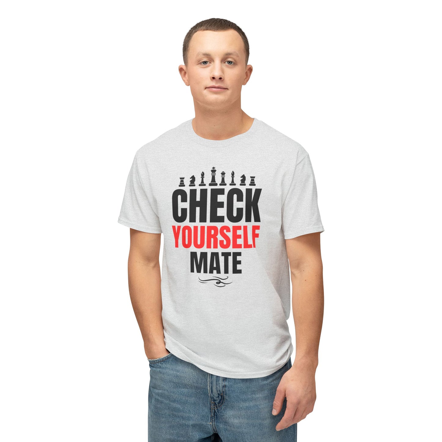 Check Yourself Mate Chess T-Shirt, Unisex Fun Tees for Gamers, Gift for Chess Lovers, Casual Style, Tournament Apparel
