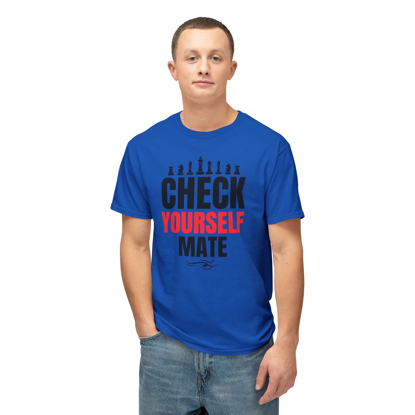 Check Yourself Mate Chess T-Shirt, Unisex Fun Tees for Gamers, Gift for Chess Lovers, Casual Style, Tournament Apparel