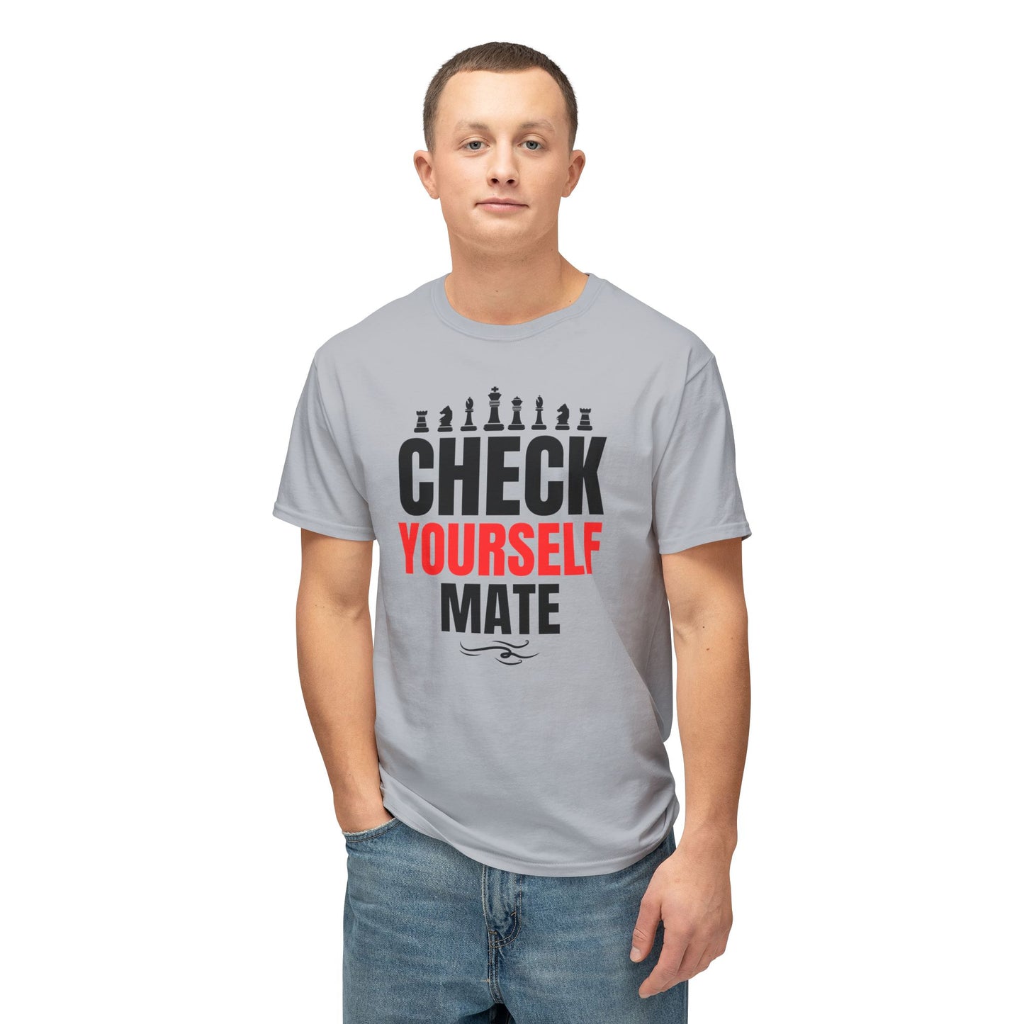 Check Yourself Mate Chess T-Shirt, Unisex Fun Tees for Gamers, Gift for Chess Lovers, Casual Style, Tournament Apparel