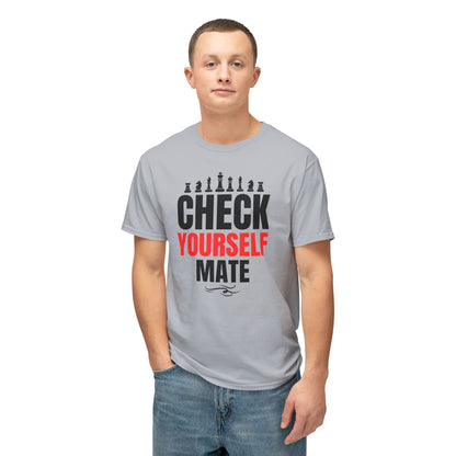 Check Yourself Mate Chess T-Shirt, Unisex Fun Tees for Gamers, Gift for Chess Lovers, Casual Style, Tournament Apparel